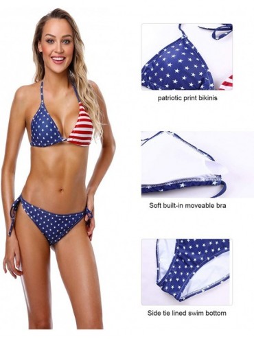 Sets Women USA Amerian Flag Bikini Swimsuit Patriotic Two Piece Bathing Suit - Flag/Tie - CT196SAADW6 $17.63