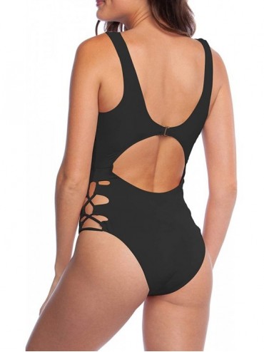 One-Pieces Women's One Piece Cut Out Swimsuit High Cut Bathing Suit Sexy Monokini - Black - CY18SZ3KRKL $13.91