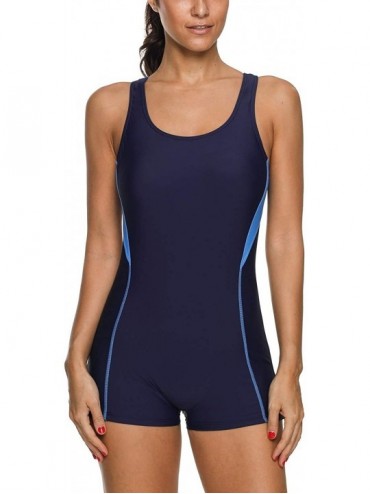 Racing Women's Boyleg One Piece Swimsuit Racerback Unitard Swimming Suits - Navy/Blue - C1194OT88DM $51.80