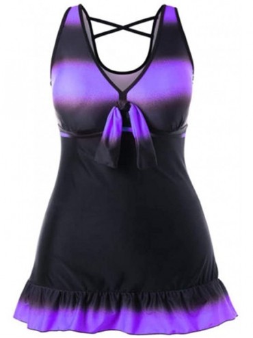 Sets Fashion Women Summer Color Blocking Padded Two Pieces Skirt Swimwear Beachwear - Purple - CX18RIYOCG2 $38.62