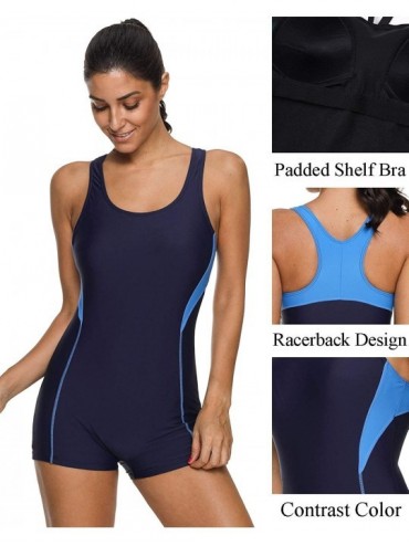 Racing Women's Boyleg One Piece Swimsuit Racerback Unitard Swimming Suits - Navy/Blue - C1194OT88DM $30.12