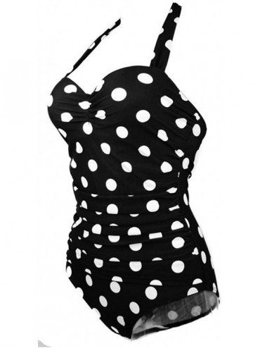 One-Pieces 50s Retro Polka Dot Vintage One Piece Pin Up Monokinis Swimsuit - Black - CC12CG2QODN $24.26