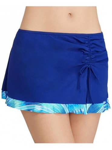 Tankinis Women's Lettuce Ruffle Side Tie Skirted Swimsuit Bottom - Oceana Blue - C711QUSOZBN $19.35
