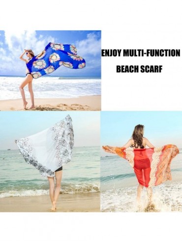 Cover-Ups Women Chiffon Scarf Summer Beach Wrap Skirt Swimwear Bikini Cover-up - Sugar Skull Black - CM1908OC700 $25.74