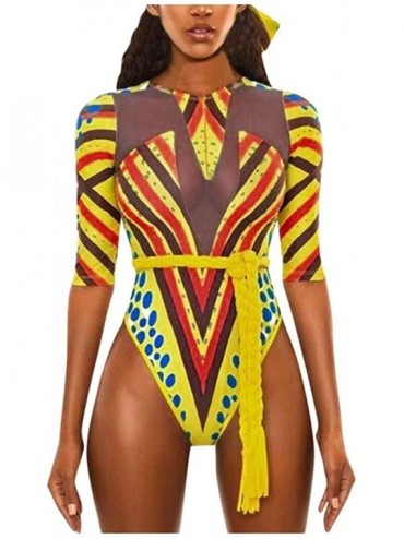 Racing Women One Piece Swimsuit African Print Monokini Bikini Beach Swimwear Bathing Suit for Women Plus Size - Red1 - CD194Y...