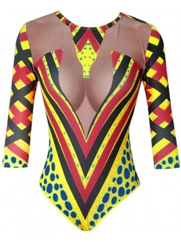 Racing Women One Piece Swimsuit African Print Monokini Bikini Beach Swimwear Bathing Suit for Women Plus Size - Red1 - CD194Y...