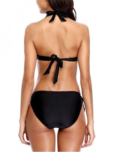 Sets Halter Underwire Bikini Swimsuits for Women Push Up Side Tie Bikini Sets - Black - CK18M2TI9EN $26.10