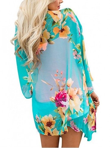Cover-Ups Women's Swimsuit Cover Ups for Swimwear Open Front Sheer Blouses Shawl Beachwear Kimono Floral Cardigan Mint 3006 -...