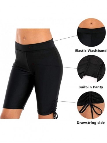 Bottoms High Waisted Long Swim Shorts for Women UPF 50+ Swim Leggings Black Swim Capri Pants - Black Tie Side - C218KD3XNNH $...