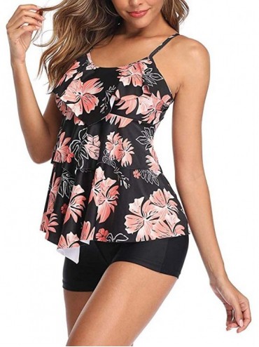 Bottoms Tankini Swimsuits for Women Two Piece Swimsuit Flounce Printed Tummy Control Tankini with Boyshort Bathing Suits Flow...