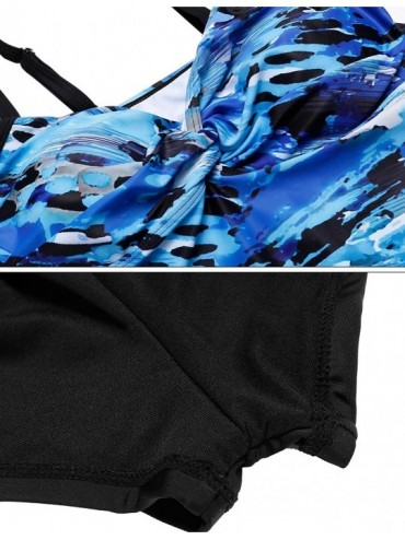 Sets Women Summer Swimwear Two Pieces Tankini Set Bikini Bottoms 6 Colors S-XXXL - Blue Print - C117YTT22LU $18.66