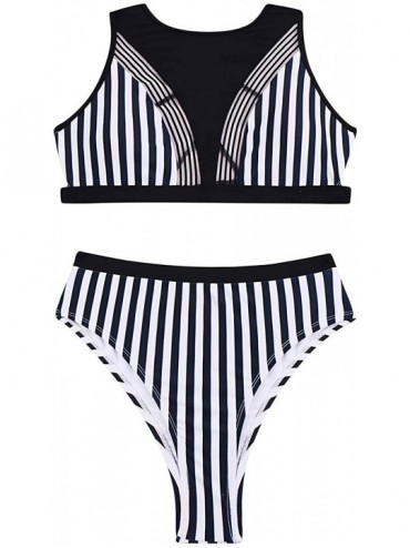 Sets Women's 2 Piece Push Up High Leg Cut Cheeky Bikini Set Swimsuits - Striped - C918S7RUAM9 $7.76