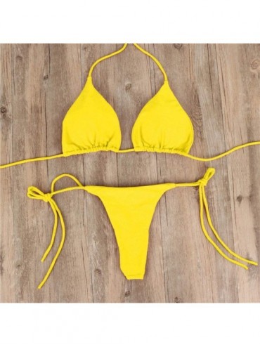 Sets Women Two Pieces Bathing Suits Top Ruffled with High Waisted Bottom Bikini Set - Yellow - C3190ED0EQ8 $17.39