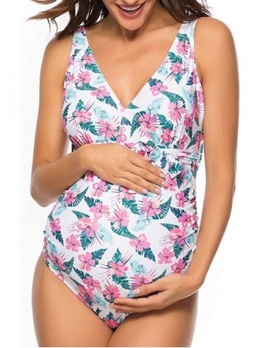 One-Pieces Pregnancy Womens Retro Sexy V Neck Floral Tie Knot Front One Piece Bikini Swimsuit Bathing Suit Swimwear Tankini P...