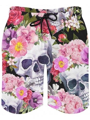 Board Shorts Men's Swim Trunks Hippie Summer Skull Flowers Print Lightweight Beach Pants with Pockets - White - C619DYY23A6 $...