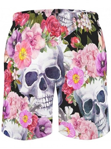 Board Shorts Men's Swim Trunks Hippie Summer Skull Flowers Print Lightweight Beach Pants with Pockets - White - C619DYY23A6 $...