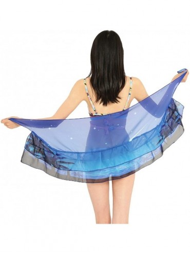 Cover-Ups Women Chiffon Beach Cover Up Sarong Wrap Swimwear Ruffle Pareo Swimsuit Short - Blue&black - CE196U94C7O $15.47