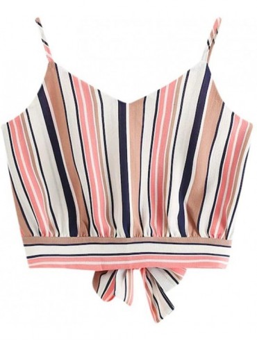 Bottoms 2020 Summer Womens Camisole Sleeveless Striped Button Camis Spaghetti Strappy Bowknot Crop Tank Tops Vests 5 Pink - C...