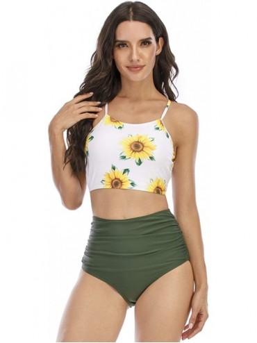Sets Women's Printed High Neck Crop Top High Waisted Bikini Swimsuit - Sunflower - C519D0L9D39 $41.46