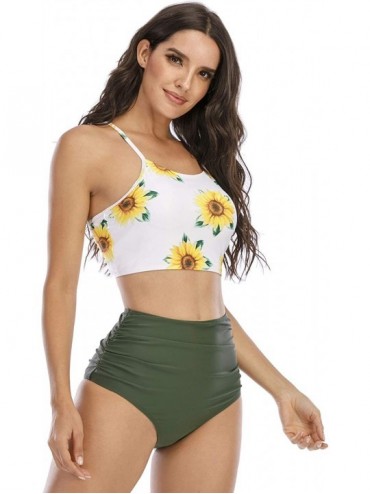 Sets Women's Printed High Neck Crop Top High Waisted Bikini Swimsuit - Sunflower - C519D0L9D39 $24.42