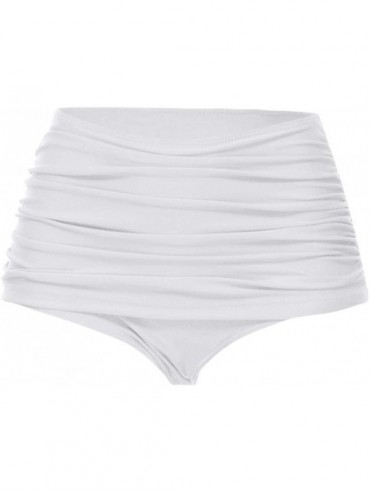 Bottoms Women Swimsuit Bottoms Tummy Control Plus Size High Waist Ruched Swim Briefs Bikini Shirring Tankini Shorts White - C...