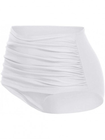 Bottoms Women Swimsuit Bottoms Tummy Control Plus Size High Waist Ruched Swim Briefs Bikini Shirring Tankini Shorts White - C...