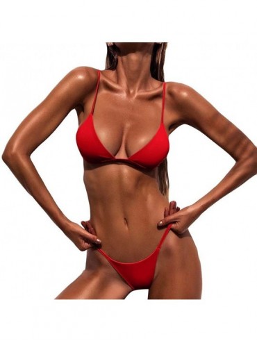 Sets Bikini Set 2018 Hot! Women Sexy Padded Push-up Brazilian 2pcs Swimsuit High Cut Bathing Suits - Red - CN18NUU0MYK $24.85