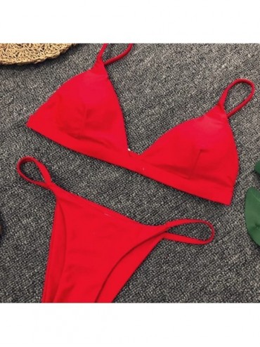 Sets Bikini Set 2018 Hot! Women Sexy Padded Push-up Brazilian 2pcs Swimsuit High Cut Bathing Suits - Red - CN18NUU0MYK $11.77