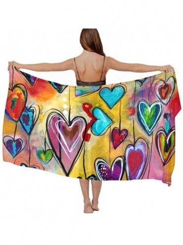 Cover-Ups Women Chiffon Sarong Beach Bikini Cover Up Wedding Party Shawls Wraps - Colorful Love Heart - CF190TSCAEI $43.74