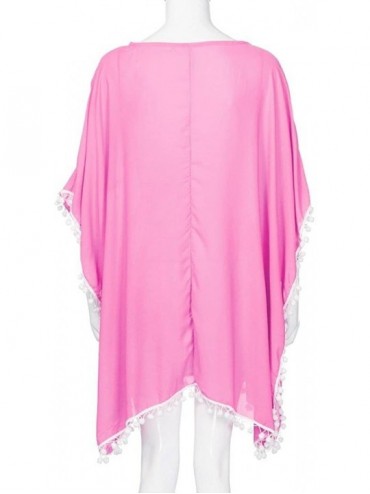 Cover-Ups Summer Women's Bathing Suit Cover Up Beach Bikini Cold Shoulder Tassel Crochet Dress - Tassel-pink - CD18CT9OXAR $1...