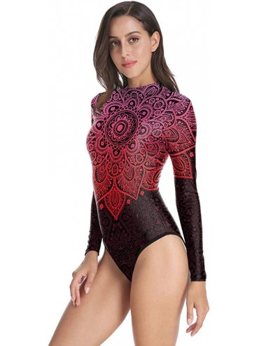 One-Pieces Womens Long Sleeve Zip UV Protection Printed Zipper Surfing One Piece Swimsuit Bathing Suit - A-datura Flowers-1 -...