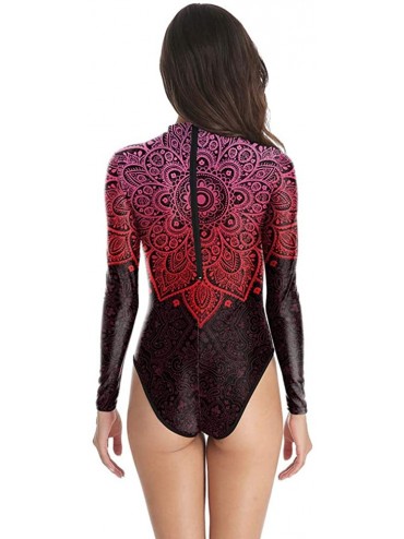 One-Pieces Womens Long Sleeve Zip UV Protection Printed Zipper Surfing One Piece Swimsuit Bathing Suit - A-datura Flowers-1 -...