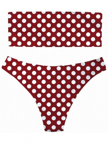 Sets Women's Two Piece Bandeau Bikini Set Sexy Strapless High Cut Swimwear - Wine Red Polka Dot - CD18QOOLR73 $32.02