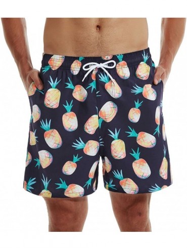 Trunks Men's Swim Shorts Quick Dry Athletic Beach Trunks with Pockets - Yellow Pineapple - CO19D3KMRNC $35.12