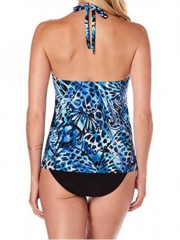 Tankinis Women's Swimwear Monarch Jolene V-Neck Tankini Top with Underwire Bra and Adjustable Straps - Blue - CK18I9QHWWE $22.75