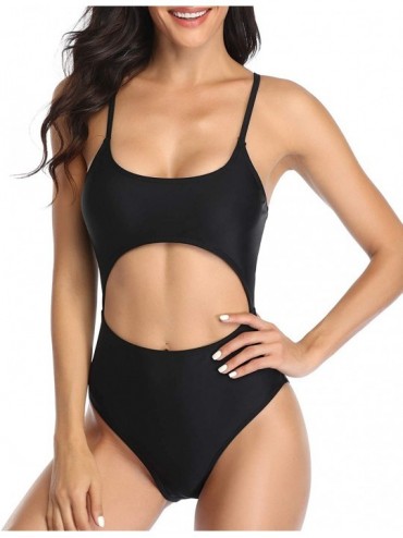One-Pieces Cutout One Piece Swimsuit for Women High Cut Lace Up Strappy Sexy Bathing Suit - Black - CT194K24L87 $46.43