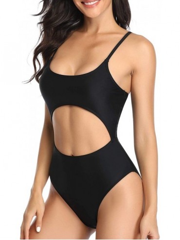 One-Pieces Cutout One Piece Swimsuit for Women High Cut Lace Up Strappy Sexy Bathing Suit - Black - CT194K24L87 $29.26