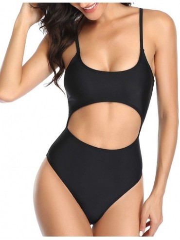 One-Pieces Cutout One Piece Swimsuit for Women High Cut Lace Up Strappy Sexy Bathing Suit - Black - CT194K24L87 $29.26