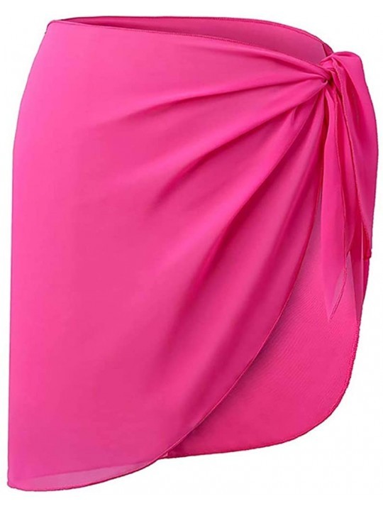 Cover-Ups Women's Chiffon Sexy Cover Ups Swimwear Short Beach Skirt Swimsuit Wrap - Rose Red - CN18TLDDK2T $7.89