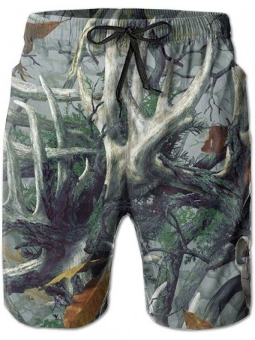 Board Shorts Men's Board Shorts- Quick Dry Swimwear Beach Holiday Party Bathing Suits - Hunting Camo Realistic Deer Skull Cam...