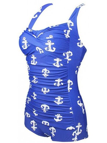 One-Pieces Women Vintage One Piece Swimsuit 50s Pin Up Monokinis Tankini Swimwear - Blue-sailboat - C518DCX0ZL4 $29.67