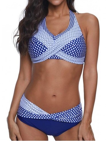 Sets Two Piece Women Polka Dots Bathing Suit Push-up Beach Halter Swimsuit Bikini Swimwear - Blue - CN195NI0LHR $30.65