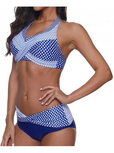 Sets Two Piece Women Polka Dots Bathing Suit Push-up Beach Halter Swimsuit Bikini Swimwear - Blue - CN195NI0LHR $30.65