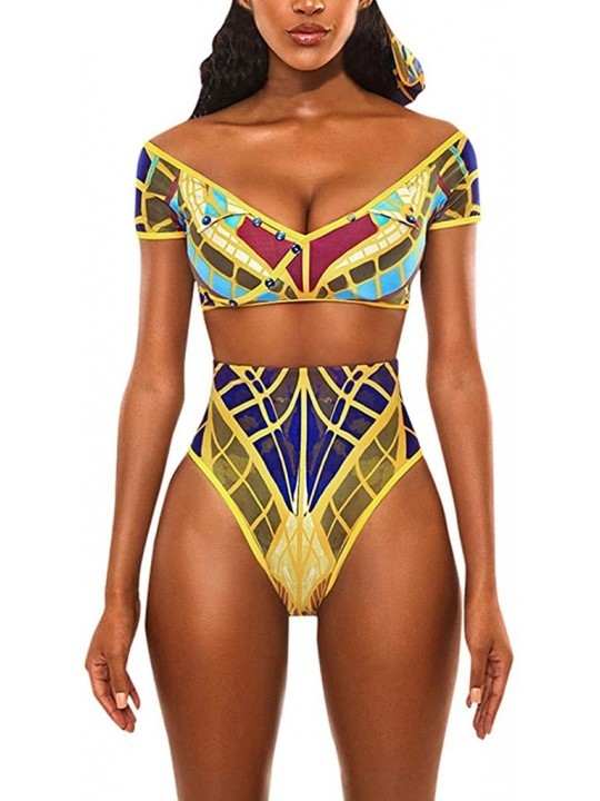 Racing Women Tribal Print Bikini African Beachwear Push-Up Padded Swimsuit - Multicoloured - C3194RCU0RI $10.58