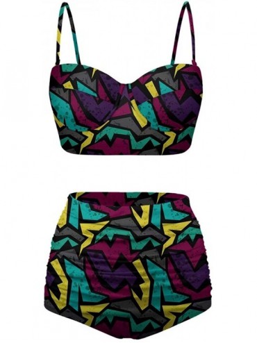 Sets Women's Classic Abstract Print Funny Swimsuits High Waisted Bikini Set - Muticolored-6 - C6196SMDA5W $33.11