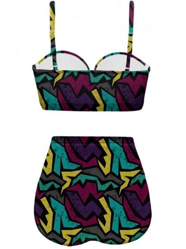 Sets Women's Classic Abstract Print Funny Swimsuits High Waisted Bikini Set - Muticolored-6 - C6196SMDA5W $33.11
