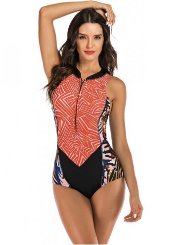One-Pieces Women Monokini Swimsuits Sexy One Piece Bathing Suits Swimwear Rash Guard - Red Pattern - C318Y4K5DKX $40.70