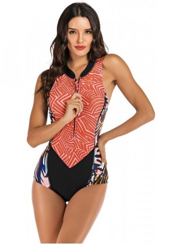 One-Pieces Women Monokini Swimsuits Sexy One Piece Bathing Suits Swimwear Rash Guard - Red Pattern - C318Y4K5DKX $20.35