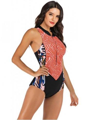 One-Pieces Women Monokini Swimsuits Sexy One Piece Bathing Suits Swimwear Rash Guard - Red Pattern - C318Y4K5DKX $20.35