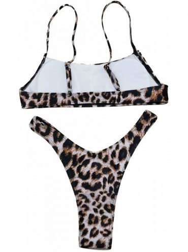 Sets Women's Strap High Cut Two Piece Bandeau Bikini Set - Leopard - CK19DSZHDST $19.41